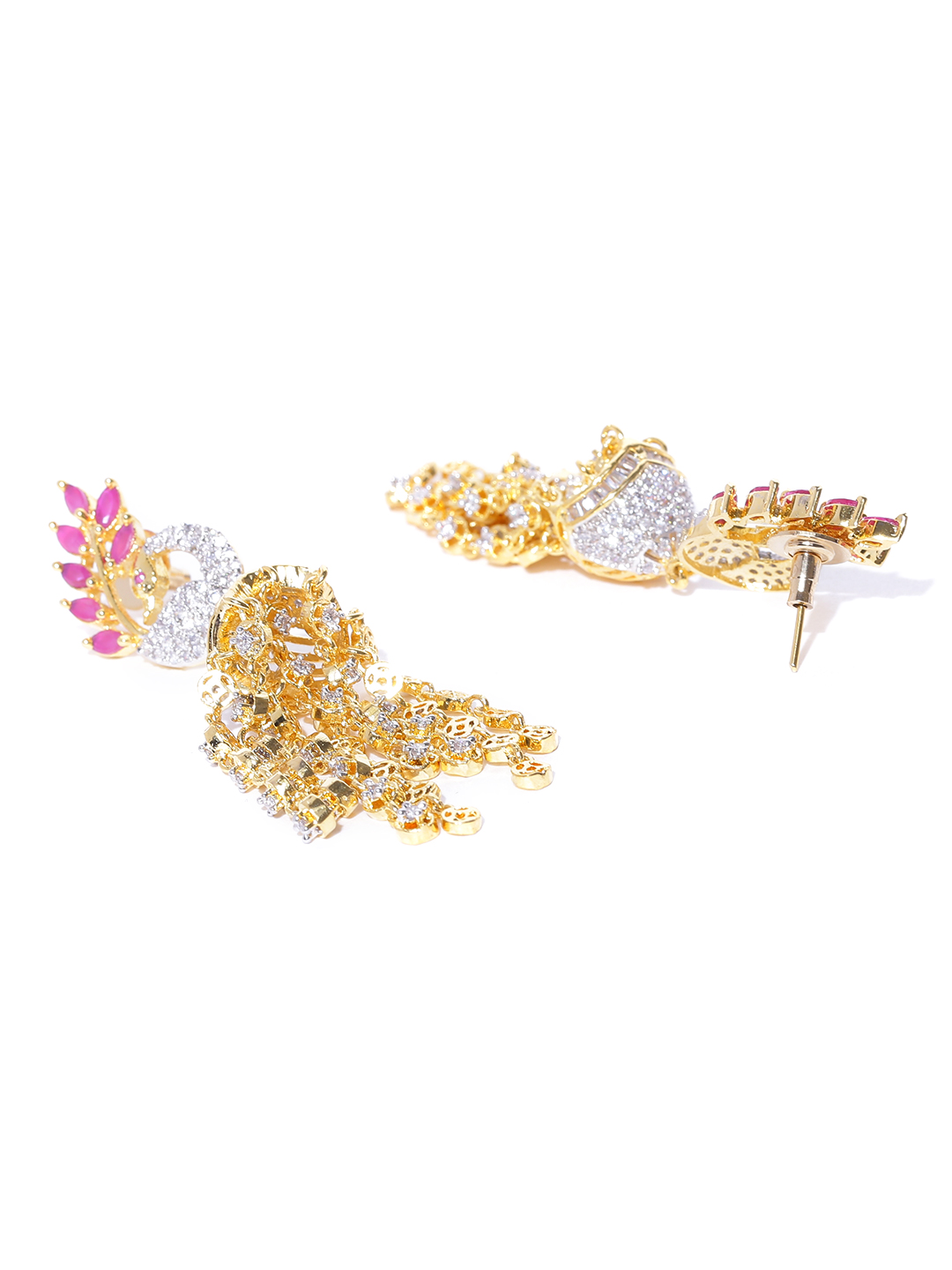 YouBella Magenta Gold-Plated Stone-Studded Jhumkas